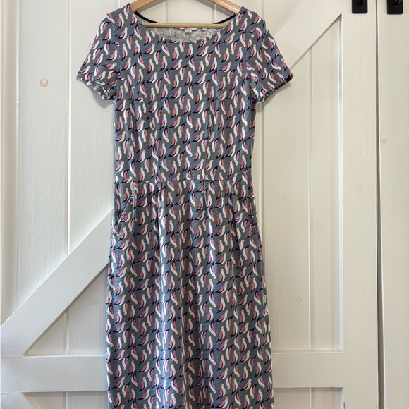 Boden Cockatoo Novelty Print Short Sleeve Dress Cotton Spring Summer Resort 4R - Picture 3 of 11